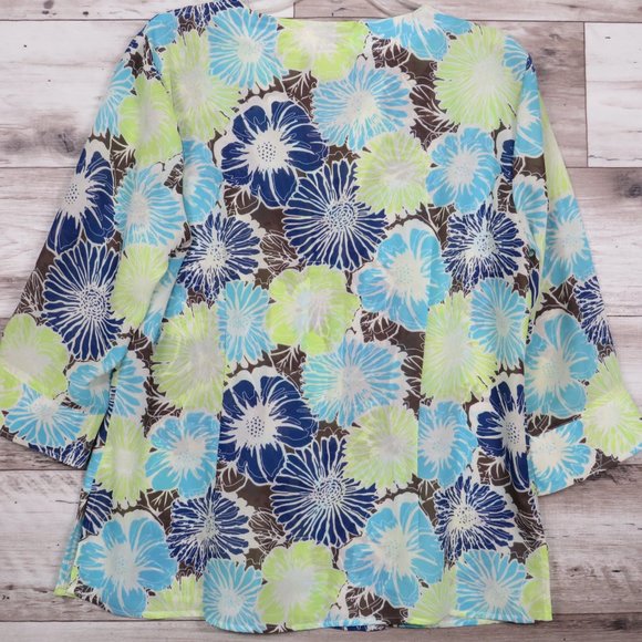 Classic Elements*Women's 3/4 Sleeve Button Down V-Neck Blouse Size 14 Multicolor - Picture 2 of 8